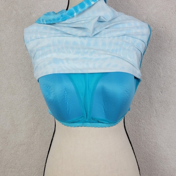 Lands' End Blue Watercolor Print Modest High Neckline Tankini Swim Top Sz 12 - Picture 7 of 13